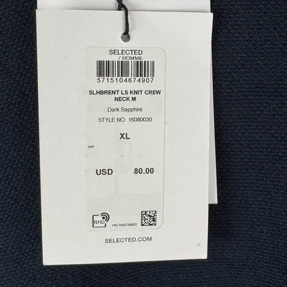 SELECTED / HOMME LONG SLEEVE KNIT CREWNECK SHIRT IN DARK SAPPHIRE NWT MEN'S XL - Picture 13 of 15